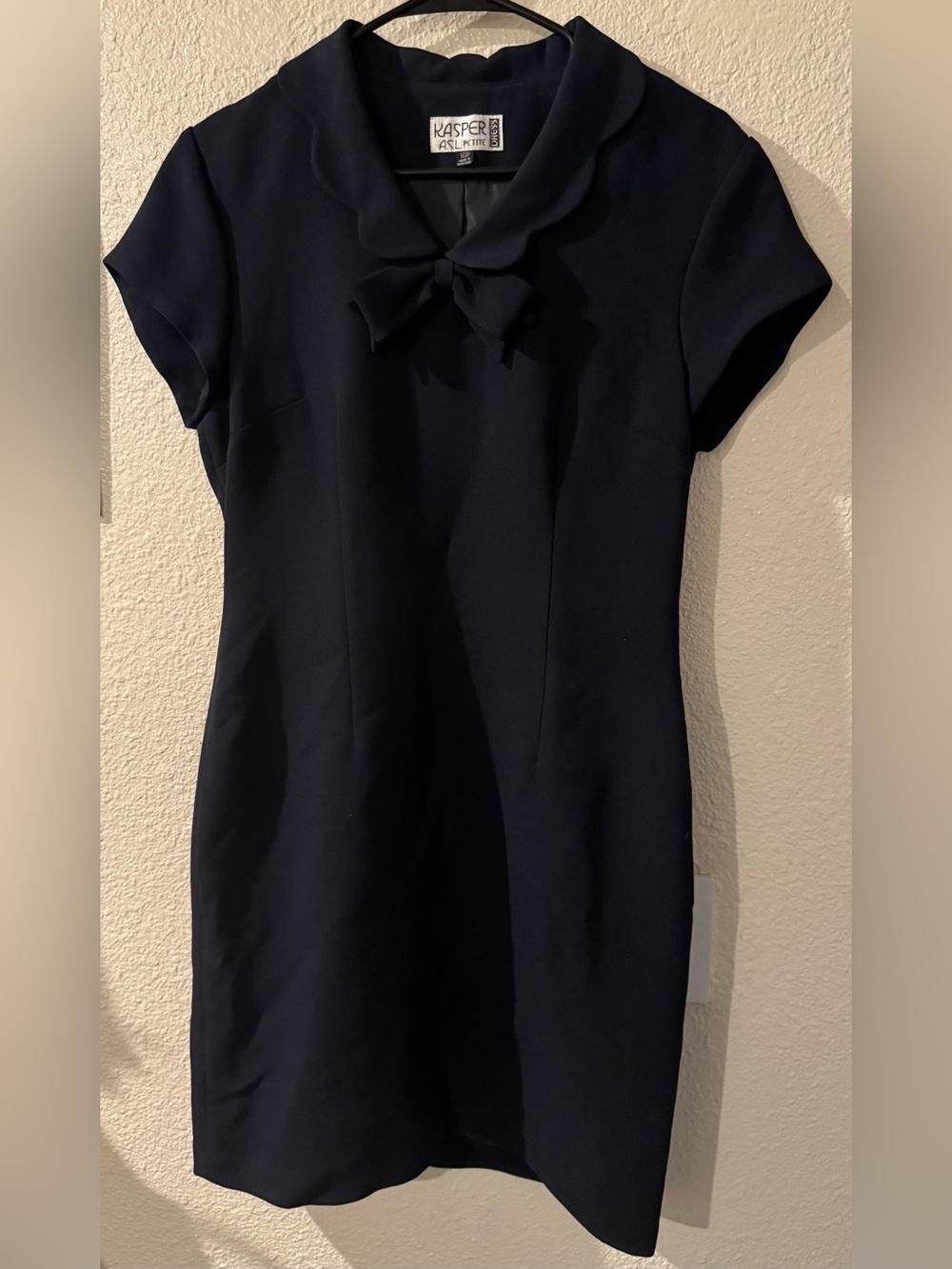 Kasper Navy Bow-Collar Midi Dress
